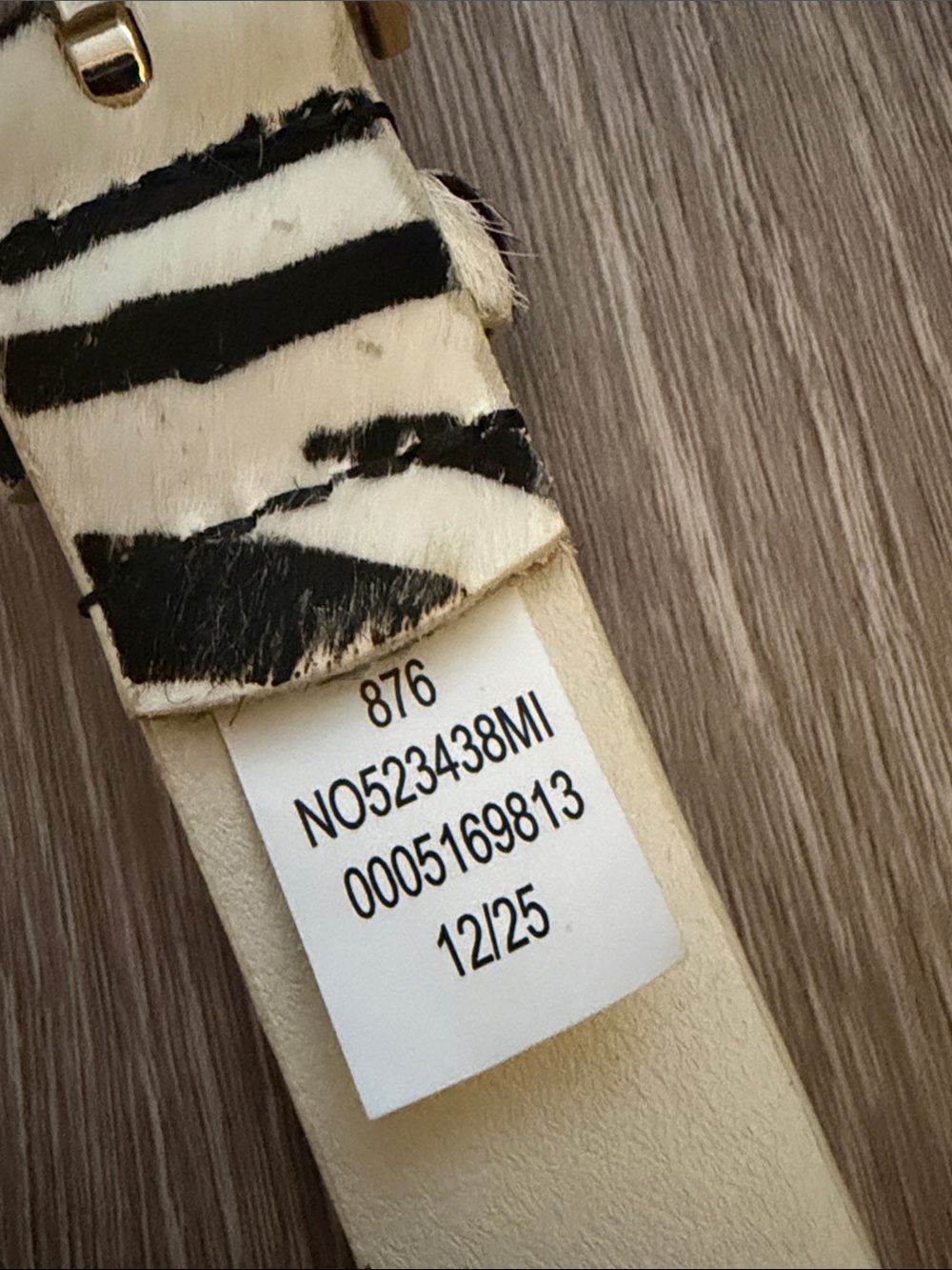Zebra Print Leather Belt with Gold Buckle - Picture 5 of 6